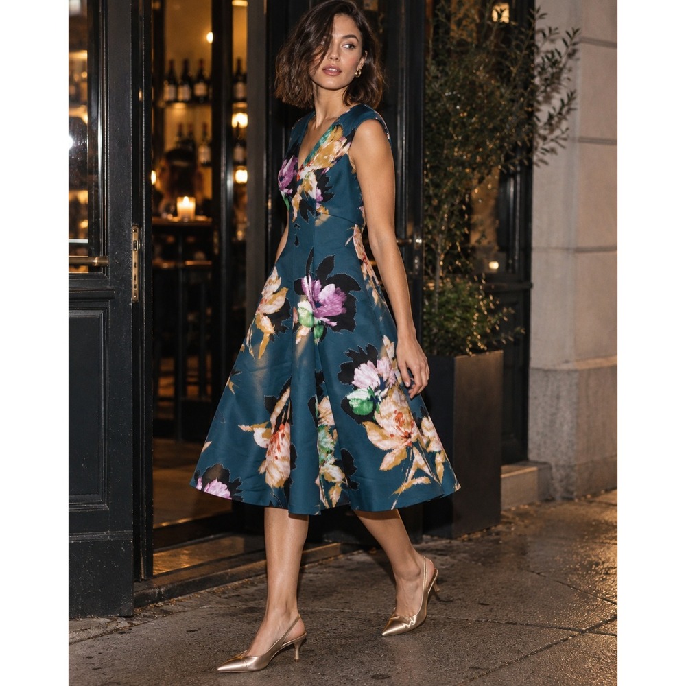 NWT Anthropologie Moulinette Soeurs Baikal Floral Fit Flare Dress Teal 0